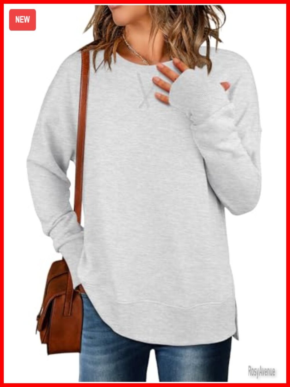Oversized Lightweight Sweatshirt Long Sleeve Crewneck Pullover Side Split